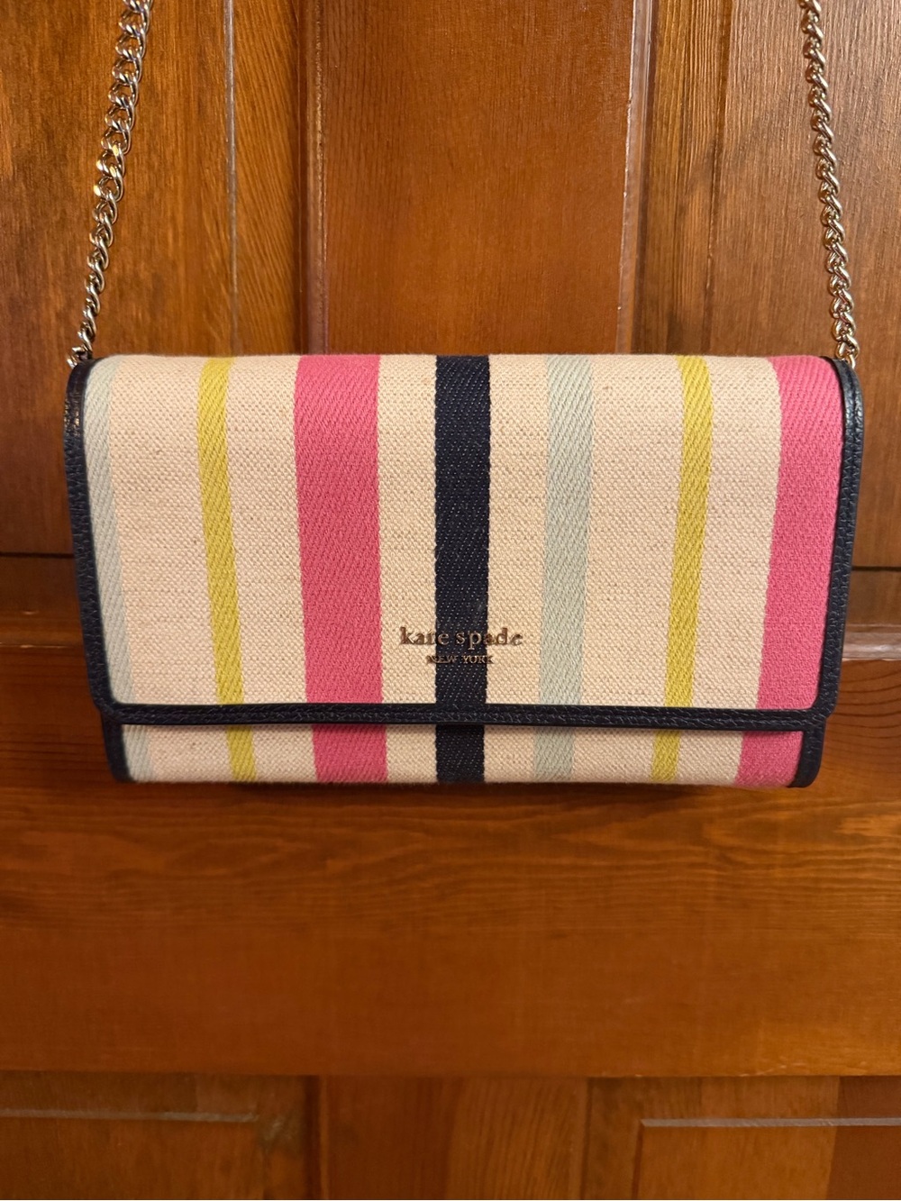 kate spade Striped Canvas Chain Crossbody Multi-Color- Blue Leather Trim NWT!!!